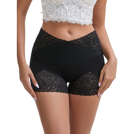 INSPIRE CHIC Mother's Day Women's Panties High Rise Lace Trim Shaper Shorts Tummy Control Hip Lifter S Black