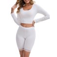 thumbnail image 1 of INSPIRE CHIC Women's Lace Trim Medium Length Control Panties Elastic Lightweight Soft Solid Slimming Shorts L White, 1 of 6
