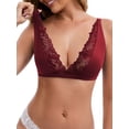 thumbnail image 1 of INSPIRE CHIC Women's Lace Trim Wirefree Lingerie Push Up Adjustable Spaghetti Straps Deep V Soft Bras M Wine Red, 1 of 4