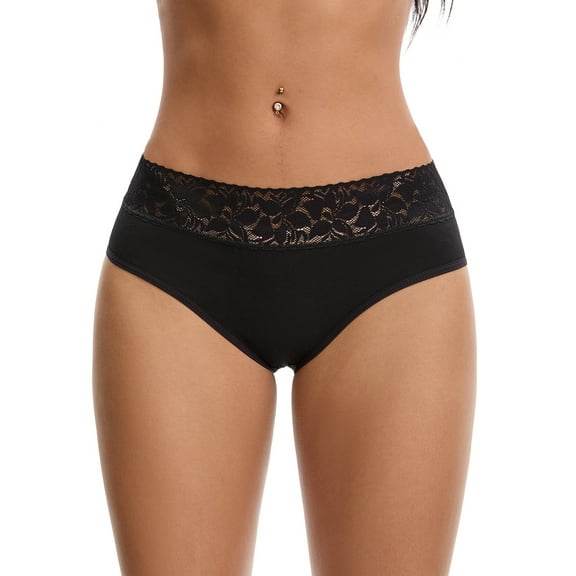 INSPIRE CHIC Women's Lace Underpants Mid Waisted Soft Breathable Briefs Underwear S Black