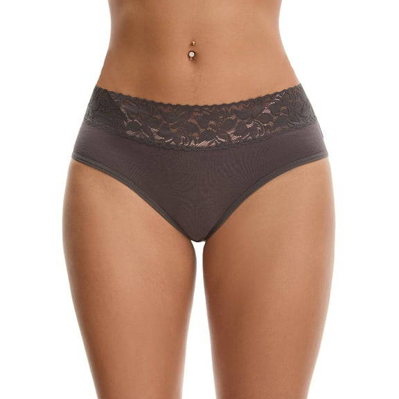 INSPIRE CHIC Women's Lace Underpants Mid Waisted Soft Breathable Briefs Underwear XL Dark Grey