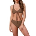 thumbnail image 1 of INSPIRE CHIC Women's Lace Up Decoration Push Up Bikini Sets, 2 Piece Wide Strap Top Triangle Bottom Swimwear Bathing Suits Medium Brown, 1 of 5