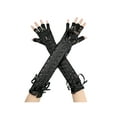 thumbnail image 1 of INSPIRE CHIC Women's Lace Up Half Finger Gloves Lace Elbow Length Arm Warmers Black and Black Ribbon One Size, 1 of 6