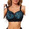 thumbnail image 1 of INSPIRE CHIC Women's Lace V-Neck Full Coverage Bra Wireless Push Up Soft Cup Breathable Minimizers B 36 Dark Green, 1 of 5