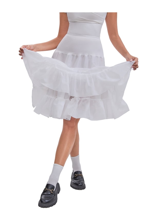 Women's Length Crinoline Prom Evening Wedding Dress Petticoats Underskirt Tutu Half Slips L White 60cm