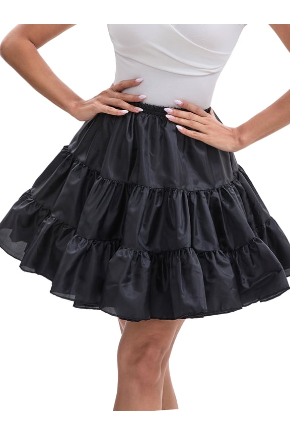 Women's Length Crinoline Prom Evening Wedding Dress Petticoats Underskirt Tutu Half Slips M Black 50cm