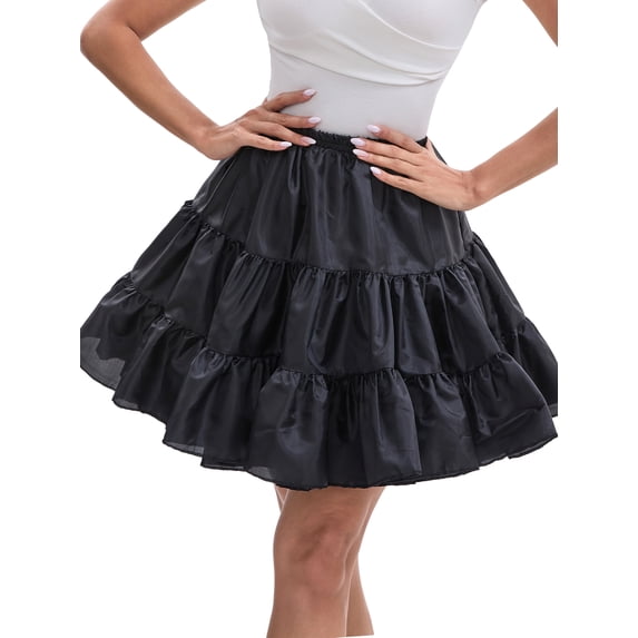 INSPIRE CHIC Women's Length Crinoline Prom Evening Wedding Dress Petticoats Underskirt Tutu Half Slips S Black 50cm
