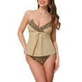 thumbnail image 1 of INSPIRE CHIC Women's Leopard Colorblock Full Coverage Bikini Sets, 2 Piece Ruffled Long Top Swimwear Bathing Suits Small Khaki, 1 of 5