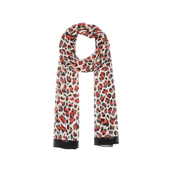 INSPIRE CHIC Women's Leopard Print Vintage Scarf, Lightweight Silky Sunscreen Neckerchief Wrap Bandanas for Daily Travel One Size Black-red