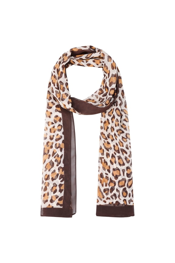 Women's Leopard Print Vintage Scarf, Lightweight Silky Sunscreen Neckerchief Wrap Bandanas for Daily Travel One Size Coffee-beige