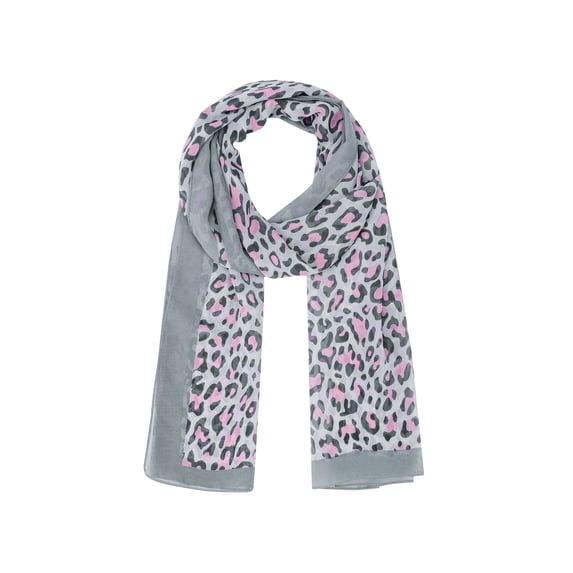 INSPIRE CHIC Women's Leopard Print Vintage Scarf, Lightweight Silky Sunscreen Neckerchief Wrap Bandanas for Daily Travel One Size Gray-pink