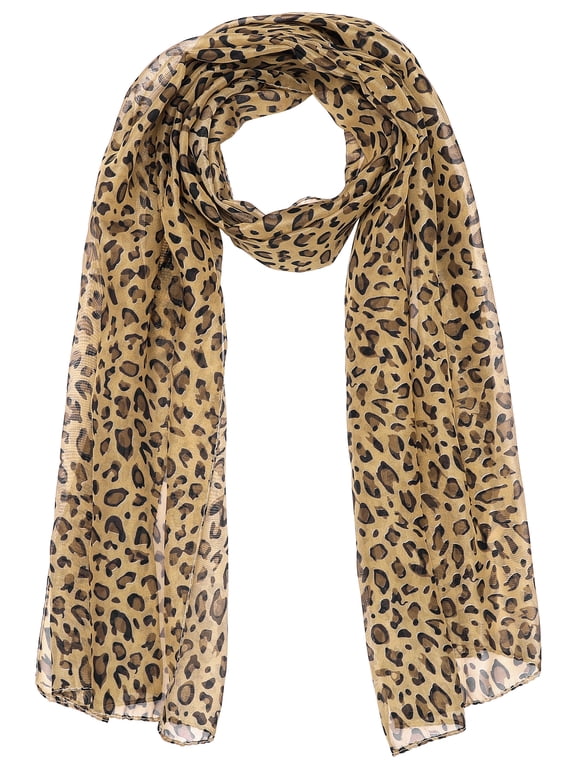 Women's Leopard Printed Chiffon Scarves Square/Long Lightweight Soft Sheer Neck Scarf for All Season 57.1x19.7" Brown-Long