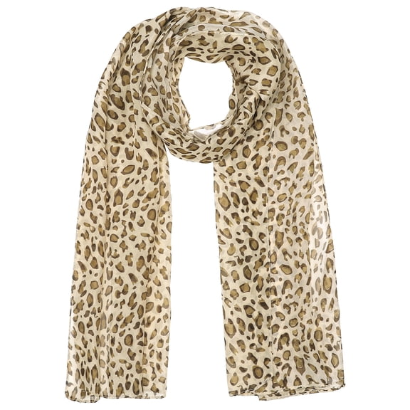 INSPIRE CHIC Women's Leopard Printed Chiffon Scarves, Square/Long Lightweight Soft Sheer Neck Scarf for All Season 57.1x19.7" Light Brown-Long