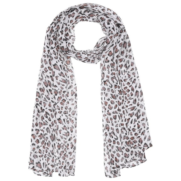 INSPIRE CHIC Women's Leopard Printed Chiffon Scarves, Square/Long Lightweight Soft Sheer Neck Scarf for All Season 57.1x19.7" White-Long