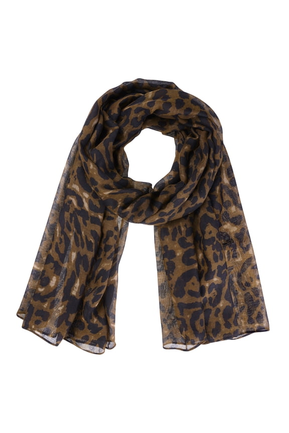 Women's Leopard Printed Long Scarf, Lightweight Soft Sheer Head Wrap Shawl Scarves for All Season 70.9x35.4" Dark Brown