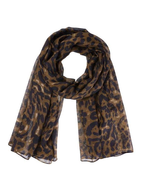 Women's Halloween Leopard Printed Long Scarf, Lightweight Soft Sheer Head Wrap Shawl Scarves for All Season 70.9x35.4" Dark Brown