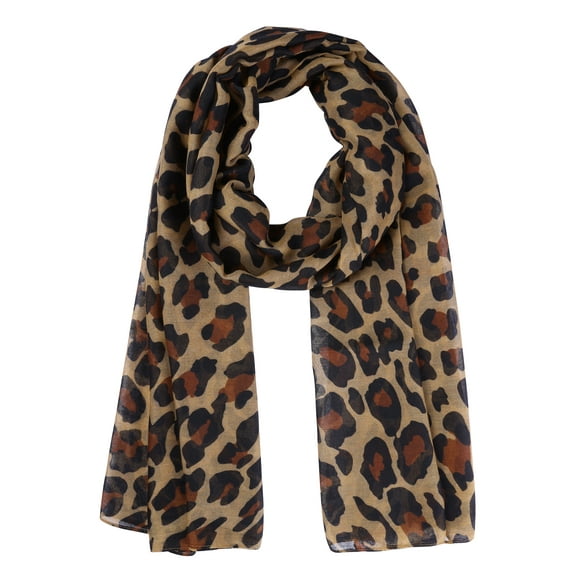 INSPIRE CHIC Women's Leopard Printed Long Scarf, Lightweight Soft Sheer Head Wrap Shawl Scarves for All Season 70.9x35.4" Light Brown
