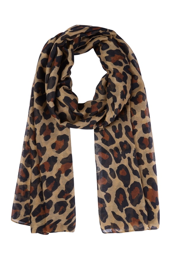 Women's Leopard Printed Long Scarf, Lightweight Soft Sheer Head Wrap Shawl Scarves for All Season 70.9x35.4" Light Brown