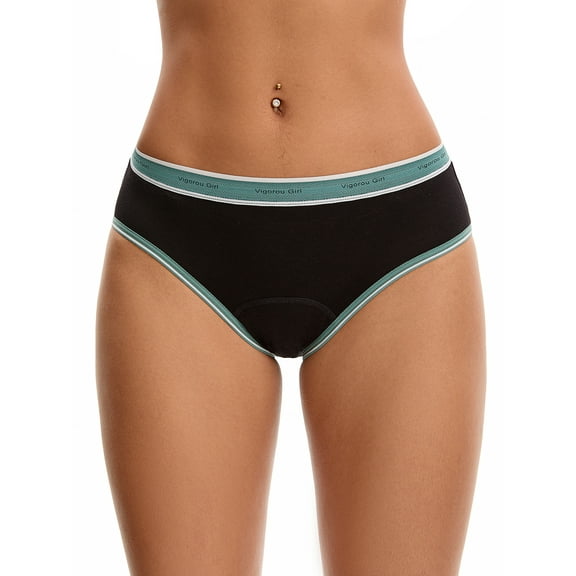 INSPIRE CHIC Women's Letter Print Contrast Binding Briefs Mid Rise Leak Proof Underpanties S Green