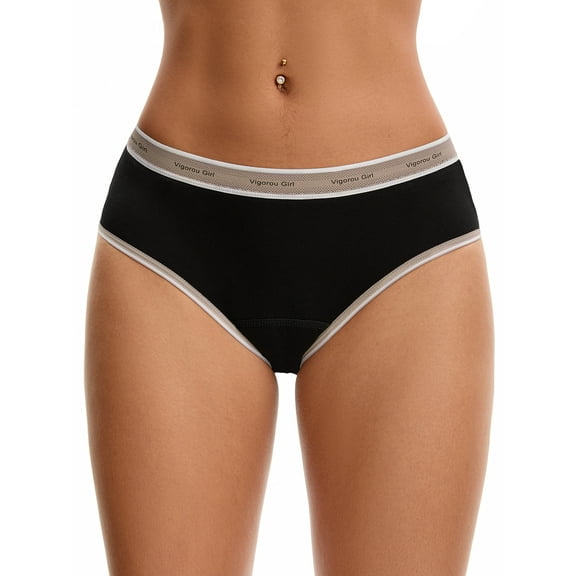 INSPIRE CHIC Women's Letter Print Contrast Binding Briefs Mid Rise Leak Proof Underpanties XL Beige