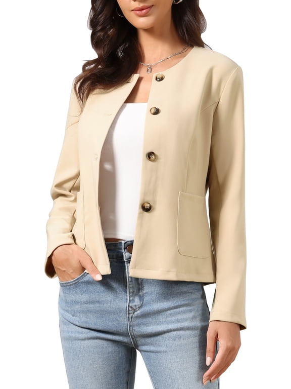 Women's Vintage Jacket Button Lightweight Short Jacket with Pockets XL khaki