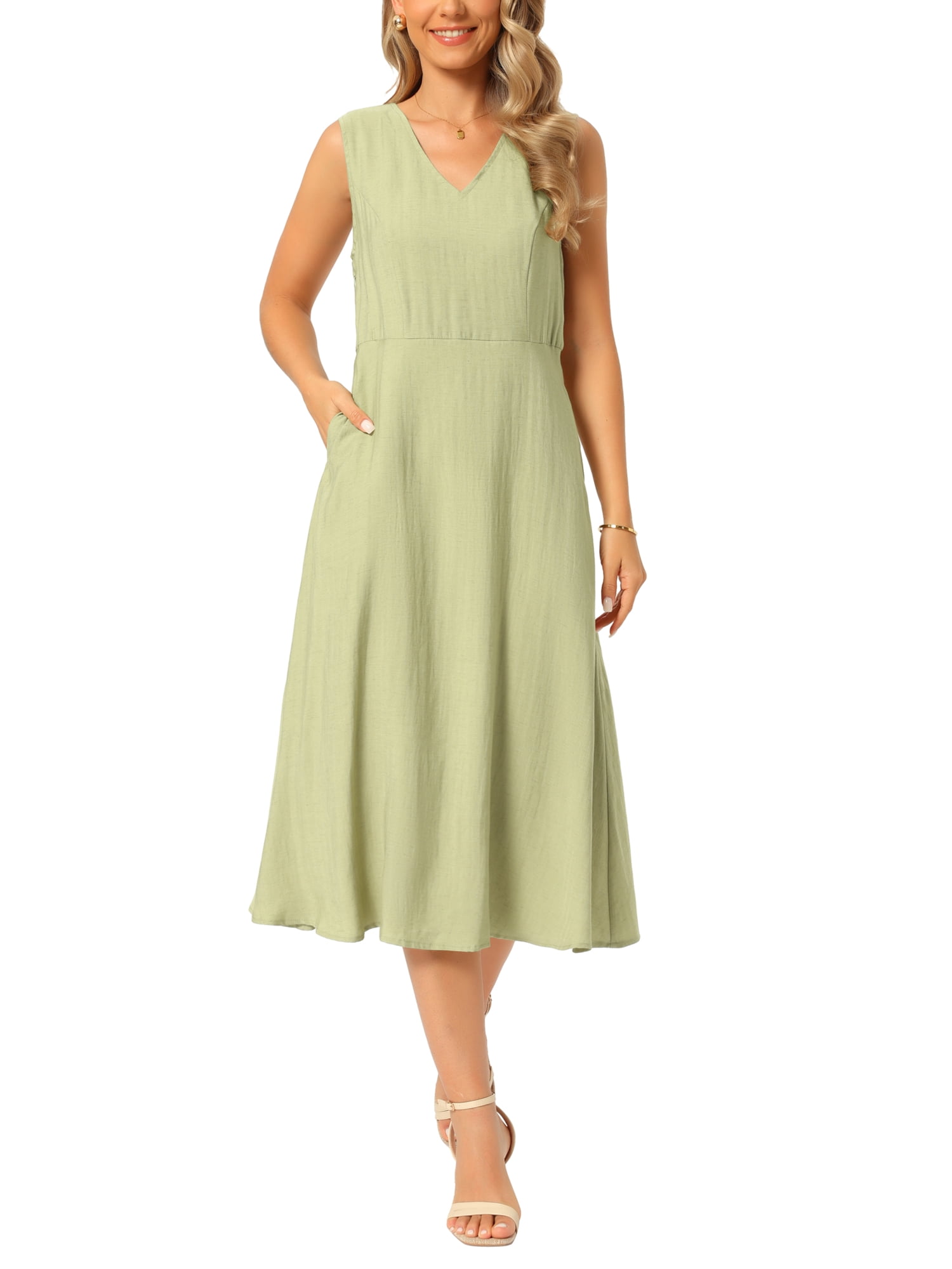 sage green midi dress casual Petal and Pup Women's Pontee One Shoulder Pleated Midi Dress