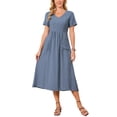 thumbnail image 1 of INSPIRE CHIC Women's Linen Dress Summer Short Sleeve V Neck Boho Sundress Casual Loose Flowy Beach Midi Dresses S Dusty Blue, 1 of 6