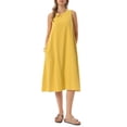 thumbnail image 1 of INSPIRE CHIC Women's Linen Dresses Crewneck Loose Fit Shift Sleeveless Sundresses Casual Tank Dress with Pockets L Yellow, 1 of 5