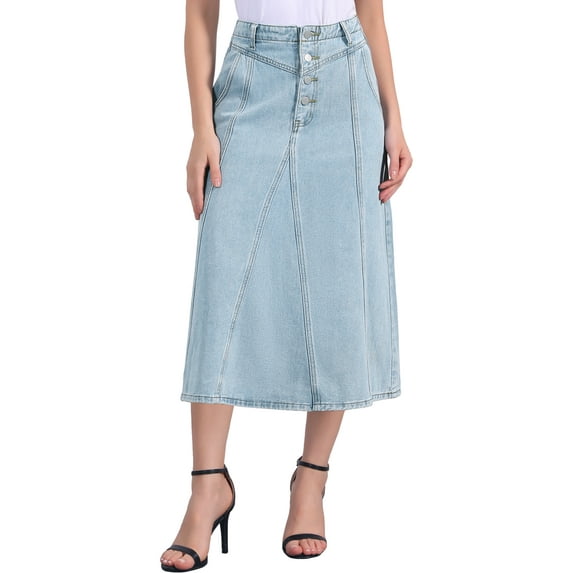 INSPIRE CHIC Women's Long Jean Denim Skirts High Waisted Frayed Midi Skirt with Pockets XS Light Blue