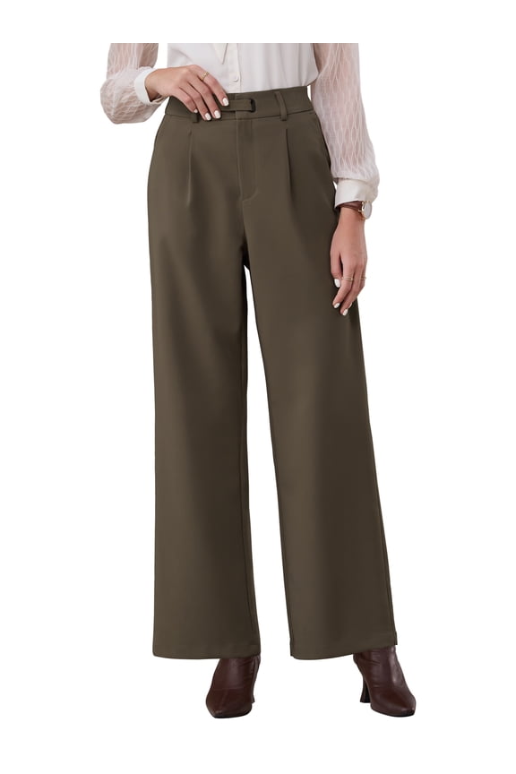 Women's Long Pant Wide Leg Work Casual High Waisted Trousers S Brown
