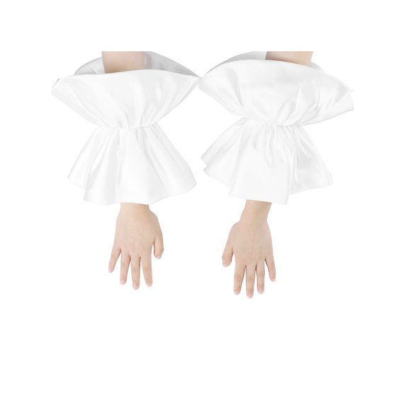 INSPIRE CHIC Women's Long Puff Gloves Female Full Finger Elbow Ruffled Arm Sleeves for Bridge Wedding Party Banquet Prom Grace Dress White