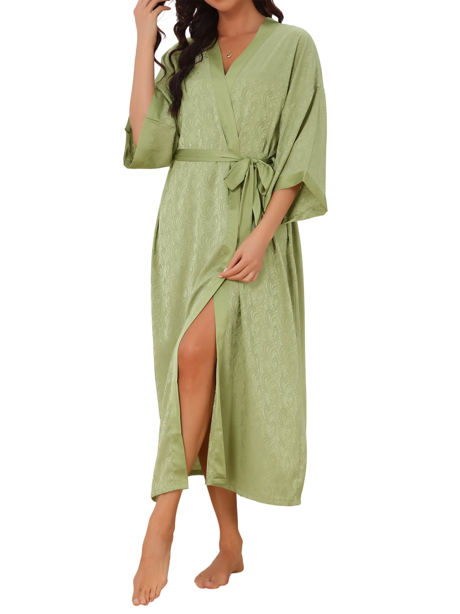 green dressing gowns Inspire Chic Women's Satin Robe Long Silky 3/4 Sleeve Sleepwear Loungewear with Belt for Bridal & Sleepover One Size trendy prom dresses
