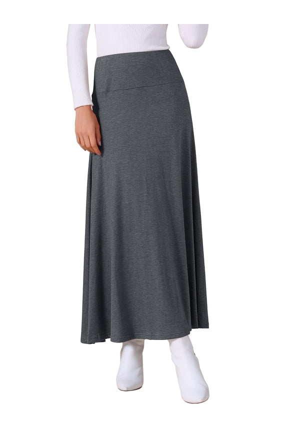 Women's Skirt High Waist Stretch Solid Lightweight Flowy Flare Casual Maxi Skirts S Dark Gray