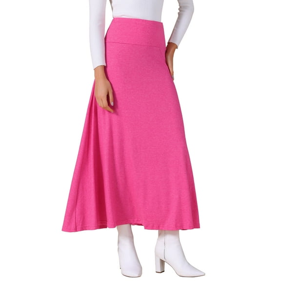 INSPIRE CHIC Women's Skirt High Waist Stretch Solid Lightweight Flowy Flare Casual Maxi Skirts S Rose Red