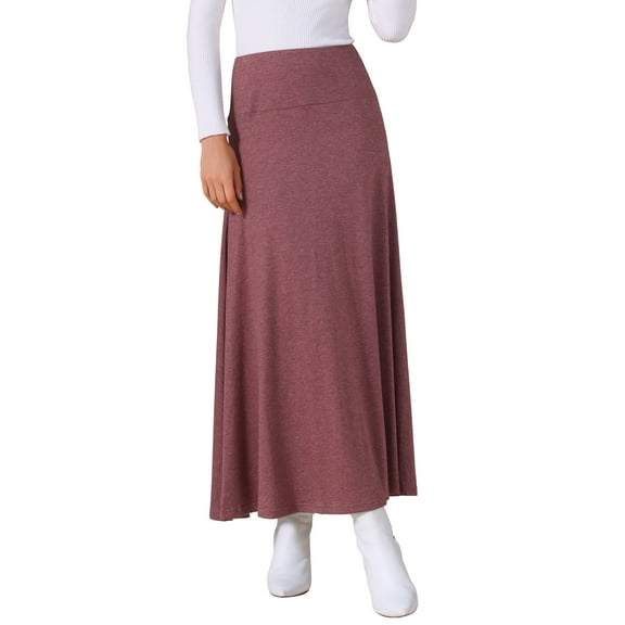 INSPIRE CHIC Women's Skirt High Waist Stretch Solid Lightweight Flowy Flare Casual Maxi Skirts XL Burgundy