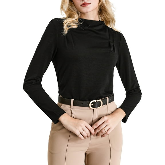 INSPIRE CHIC Women's Long Sleeve Blouse Fall Winter Casual Work Mock Neck Top 2XL Black