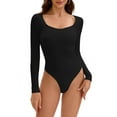 thumbnail image 1 of INSPIRE CHIC Women's Long Sleeve Bodysuit Slim Fit V Neck Tummy Control Brief Shapewear M Black, 1 of 5