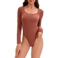 thumbnail image 1 of INSPIRE CHIC Women's Long Sleeve Bodysuit Slim Fit V Neck Tummy Control Brief Shapewear S Brown, 1 of 5