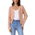 thumbnail image 1 of INSPIRE CHIC Women's Long Sleeve Button Down Knit Sweater Hollow Out V Neck Cropped Cardigans L Peach Pink, 1 of 6