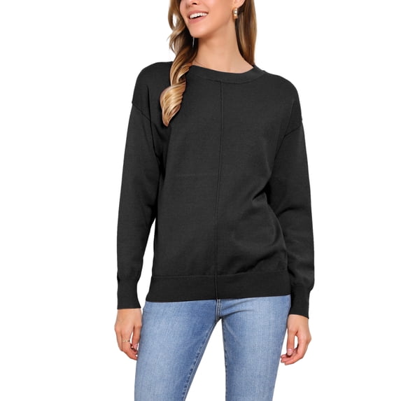 INSPIRE CHIC Long Sleeve Sweater for Women's Crew Neck Basic Knit Pullover Top L Black