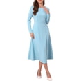 thumbnail image 1 of INSPIRE CHIC Women's Long Sleeve Dress Wedding Guest Formal Cocktail Crewneck A-Line Maxi Dress L Light Blue, 1 of 6