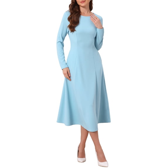INSPIRE CHIC Women's Long Sleeve Dress Wedding Guest Formal Cocktail Crewneck A-Line Maxi Dress L Light Blue