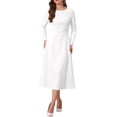 thumbnail image 1 of INSPIRE CHIC Women's Long Sleeve Dress Wedding Guest Formal Cocktail Crewneck A-Line Maxi Dress M White, 1 of 6