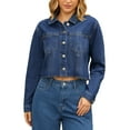 thumbnail image 1 of INSPIRE CHIC Women's Long Sleeve Frayed Hem Trendy Cropped Denim Jacket XL Dark Blue, 1 of 5