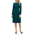 thumbnail image 1 of Women's Pleated Dress A Line Tie Waist Business Casual Long Sleeve Dresses 2XL Blue Green, 1 of 5