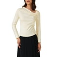 thumbnail image 1 of INSPIRE CHIC Women's Long Sleeve Tops Casual Fitted Asymmetric Neck Knot Ruched Top S Beige, 1 of 6