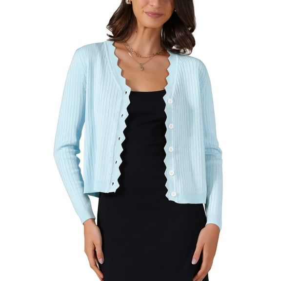 INSPIRE CHIC Women's Long Sleeve V Neck Cardigan Lightweight Button Down Casual Knit Shrugs Sweater XL Light Blue