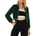 thumbnail image 1 of INSPIRE CHIC Women's Long Sleeve Zip Up Faux Fur Cropped Bomber Jacket L Dark Green, 1 of 5
