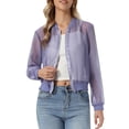 thumbnail image 1 of INSPIRE CHIC Women's Long Sleeves Zip Up See Through Lightweight Bomber Jacket M Dusty Purple, 1 of 6