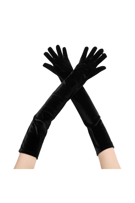Women's Long Velvet Gloves 1920s Full Fingers Opera Glove for Evening Party Black L